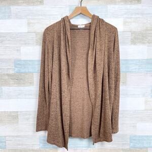 Silence & Noise UO Hacci Knit Hooded Cardigan Sweater Brown Longline Womens XS